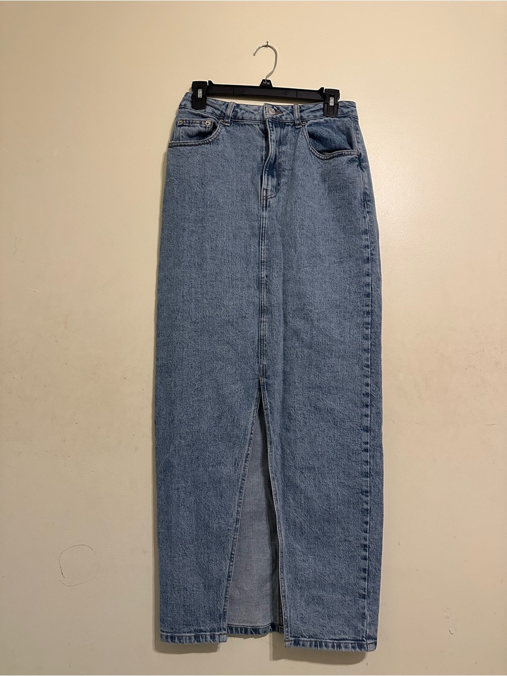 ASOS Light Blue Straight-Leg Denim Skirt with Front Slit